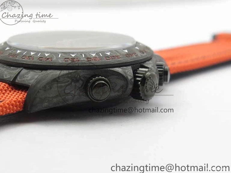 0503 AllSeason Daytona DIW Carbon OMF Best Edition Carbon Orange Dial on Orange Nylon Strap A 2845